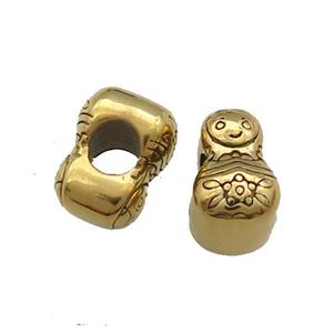 Stainless Steel NestingDoll Beads Large Hole Gold Plated, approx 8-13mm, 5mm hole