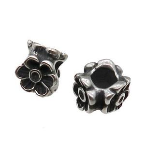 Stainless Steel Flower Beads Large Hole Antique Silver, approx 10mm, 5mm hole