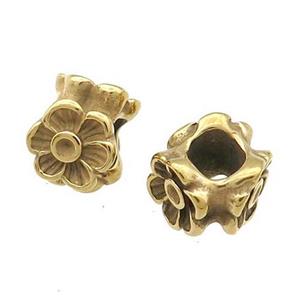 Stainless Steel Flower European Beads Large Hole Gold Plated, approx 10mm, 5mm hole