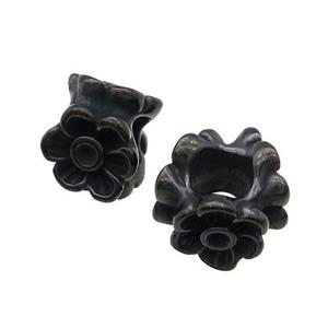 Stainless Steel Flower Beads Large Hole Black Plated, approx 10mm, 5mm hole