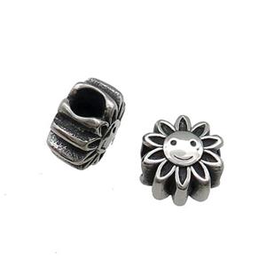 Stainless Steel SunFlower Beads Large Hole Antique Silver, approx 12mm, 5mm hole