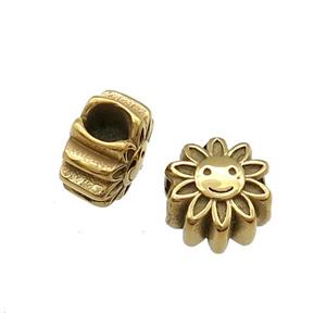 Stainless Steel SunFlower Beads Large Hole Gold Plated, approx 12mm, 5mm hole