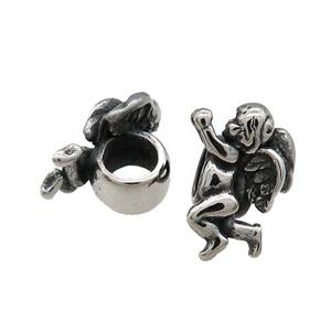 Stainless Steel Angel Charm Beads Antique Silver, approx 10-15.5mm, 5mm hole