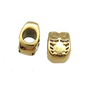 Stainless Steel Owl Beads Large Hole Gold Plated, approx 7.5-10.5mm, 5mm hole