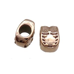 Stainless Steel Owl Beads Large Hole Rose Gold, approx 7.5-10.5mm, 5mm hole