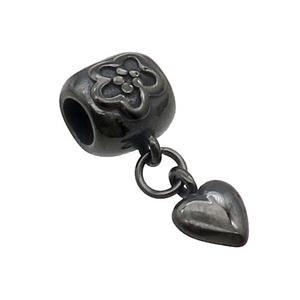 Stainless Steel Heart Pendant Black Plated, approx 7mm, 9mm, 5mm hole
