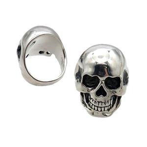 Stainless Steel Skull Ring Antique Silver, approx 22-30mm