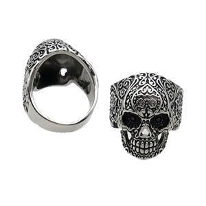 Stainless Steel Skull Ring Antique Silver, approx 26-29mm