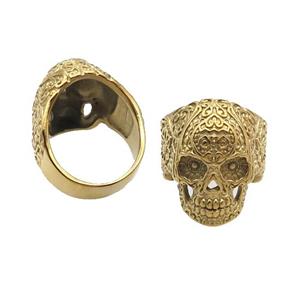 Stainless Steel Skull Ring Gold Plated, approx 26-29mm