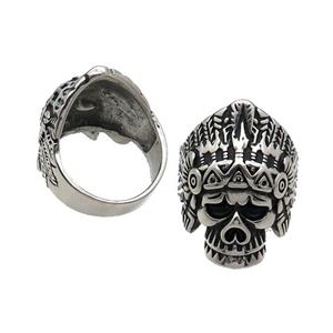 Stainless Steel Skull Ring Antique Silver, approx 25-32mm
