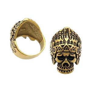 Stainless Steel Skull Ring Antique Gold, approx 25-32mm