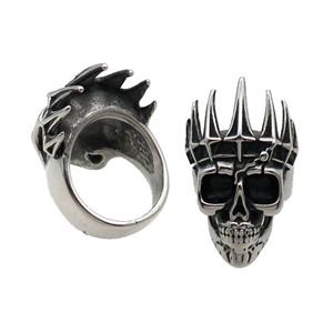 Stainless Steel Skull Ring Antique Silver, approx 22-38mm