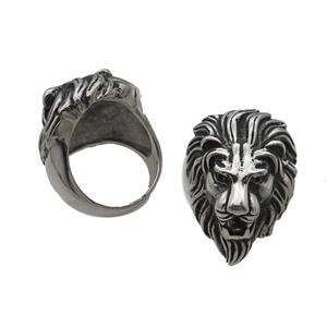 Stainless Steel Lion Ring Antique Silver, approx 28-36mm