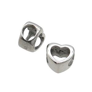 Stainless Steel Heart Beads Large Hole Antique Silver, approx 11mm, 5mm hole