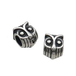 Stainless Steel Owl Beads Large Hole Antique Silver, approx 9-11.5mm, 5mm hole