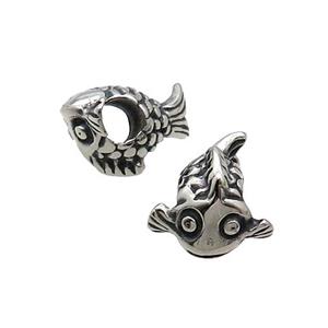 Stainless Steel Fish Beads Large Hole Antique Silver, approx 14-16mm, 5mm hole