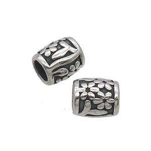 Stainless Steel Tube Beads Flower Large Hole Antique Silver, approx 10-11.5mm, 6mm hole