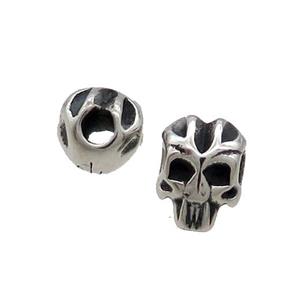 Stainless Steel Skull Beads Large Hole Antique Silver, approx 7-10mm, 3mm hole