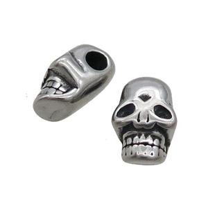 Stainless Steel Skull Beads Large Hole Antique Silver, approx 8-12mm, 3mm hole