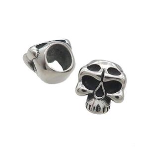 Stainless Steel Skull Beads Large Hole Antique Silver, approx 11-12mm, 5mm hole