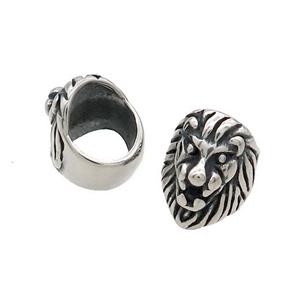 Stainless Steel Lion Beads Large Hole Antique Silver, approx 12-15.5mm, 8mm hole