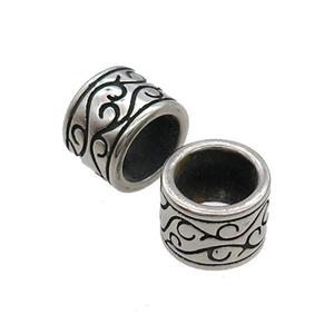 Stainless Steel Tube Beads Large Hole Antique Silver, approx 12mm, 8mm hole