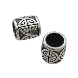 Stainless Steel Tube Beads Large Hole Antique Silver, approx 12-13mm, 8mm hole