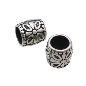 Stainless Steel Tube Beads Large Hole Antique Silver, approx 12-13mm, 8mm hole
