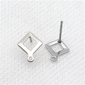 Raw Stainless Steel Stud Earring Rhombic, approx 7mm