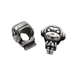 Stainless Steel Monkey Beads Large Hole Antique Silver, approx 10-11mm, 4mm hole