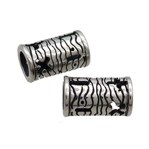 Stainless Steel Column Beads Tube Large Hole Antique Silver, approx 10-17mm, 6mm hole