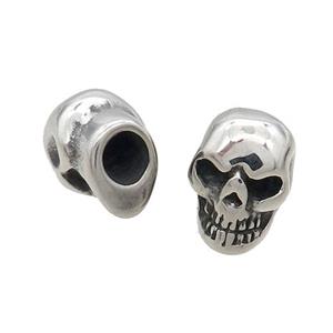 Stainless Steel CordEnd Skull Halfhole Antique Silver, approx 9-13mm, 5mm hole