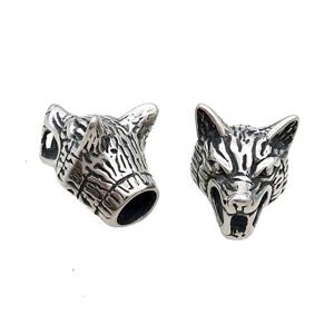 Stainless Steel CordEnd Wolf Antique Silver, approx 18-25mm, 8mm hole