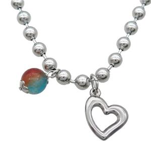 Raw Stainless Steel Necklace Heart, approx 10mm, 15-16mm, 6mm, 45cm length