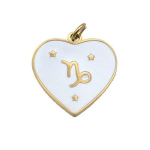 Stainless Steel Heart Pendant White Enamel Zodiac Capricorn Gold Plated, approx 15mm