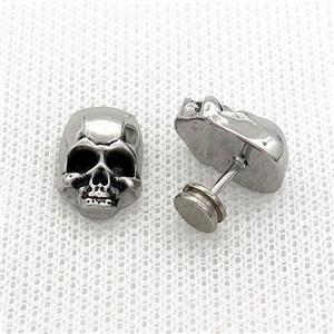 Raw Stainless Steel Stud Earrings Skull, approx 10-16mm
