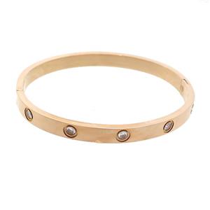 Stainless Steel Bangle Pave Rhinestone Rose Gold, approx 6mm, 50-58mm dia
