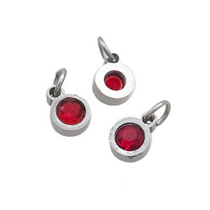 Raw Stainless Steel Circle Pendant Pave Red Zircon, approx 4mm