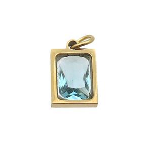 Stainless Steel Rectangle Pendant Pave Blue Zircon Gold Plated, approx 6x8mm