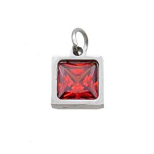 Raw Stainless Steel Square Pendant Pave Orange Zircon, approx 6x6mm