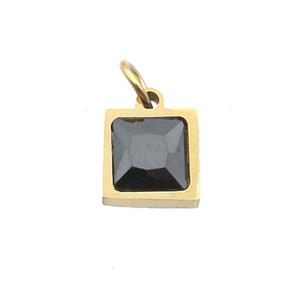 Stainless Steel Square Pendant Pave Black Zircon Gold Plated, approx 6x6mm