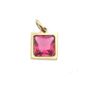 Stainless Steel Square Pendant Pave Red Zircon Gold Plated, approx 6x6mm