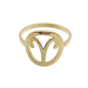 Stainless Steel Rings Zodiac Aries Gold Plated, approx 13-14mm, 18mm dia