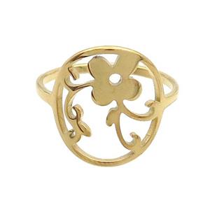 Stainless Steel Rings Flower Gold Plated, approx 14-16mm, 18mm dia