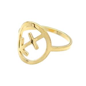 Stainless Steel Rings Zodiac Sagittarius Gold Plated, approx 13-14mm, 18mm dia