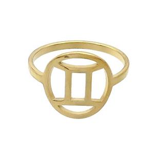 Stainless Steel Rings Zodiac Gemini Gold Plated, approx 12-13mm, 18mm dia