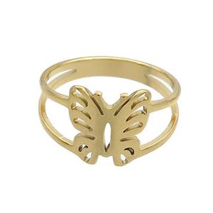 Stainless Steel Rings Butterfly Gold Plated, approx 11mm, 18mm dia