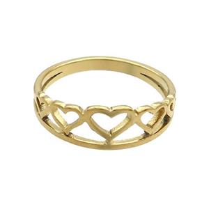 Stainless Steel Rings Heart Gold Plated, approx 6.5mm, 18mm dia