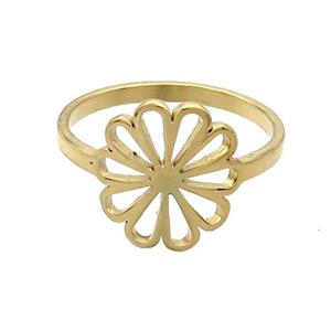 Stainless Steel Rings Flower Gold Plated, approx 12-13mm, 18mm dia