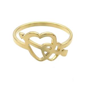 Stainless Steel Rings Cupid Arrow Gold Plated, approx 10mm, 18mm dia